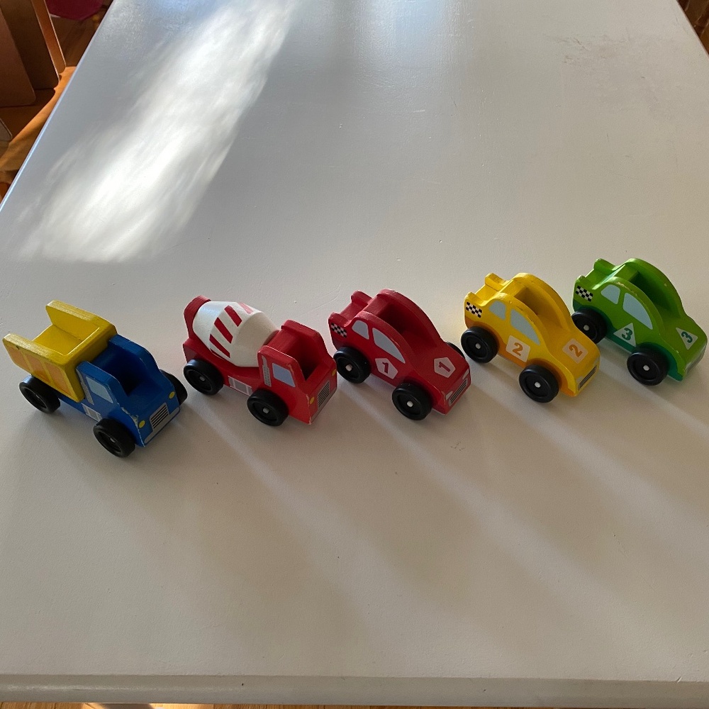 Lot of five wooden vehicles Melissa and Doug